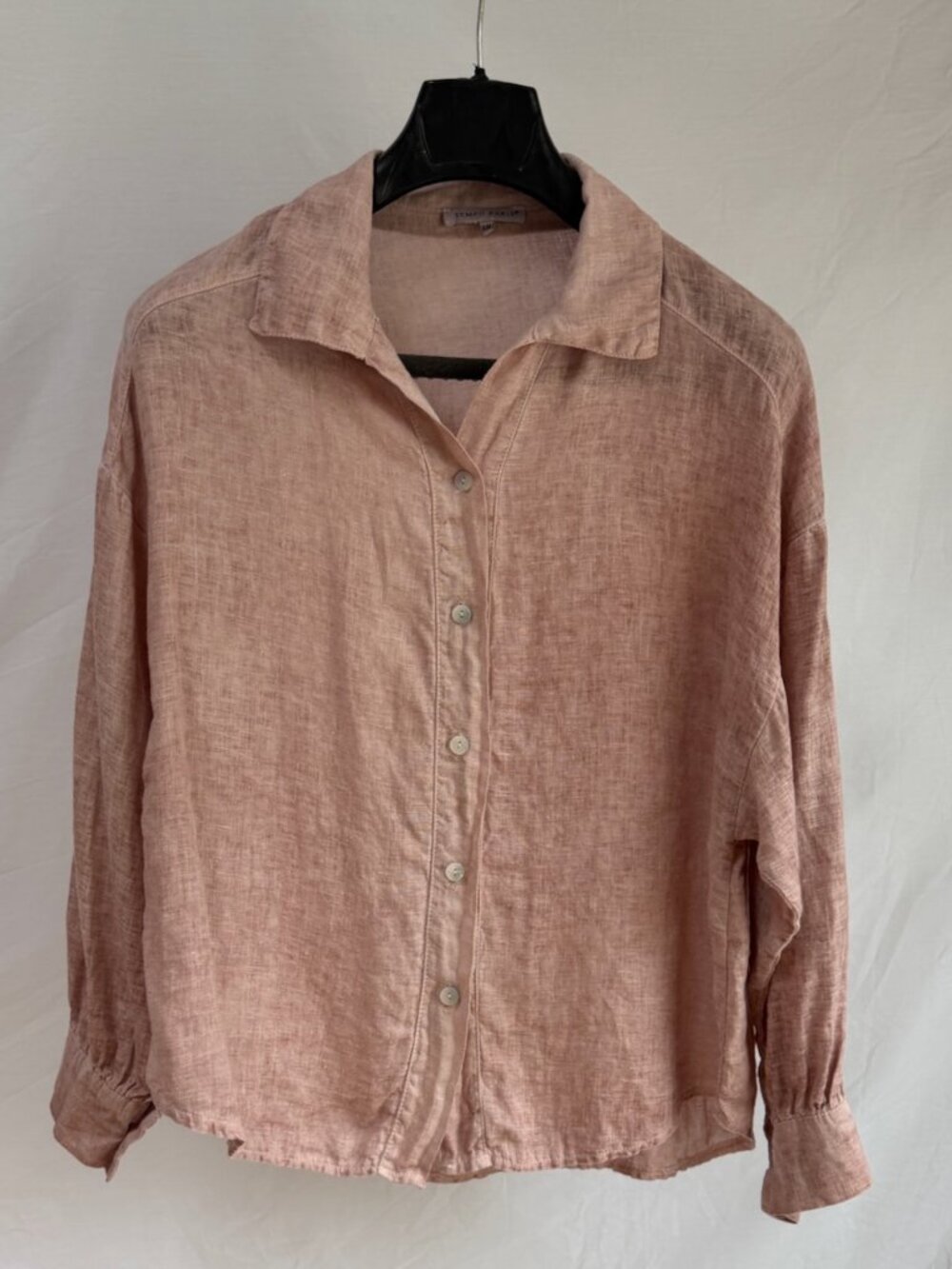 TEMPO PARIS Dusty Pink Linen Peasant Blouse Size S/M